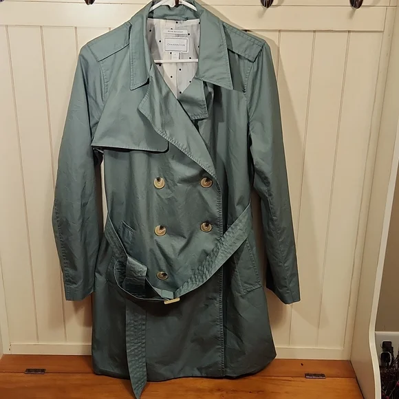 Charter Club Rain Trench Coat Water Resistant- Medium Green - Picture 1 of 9
